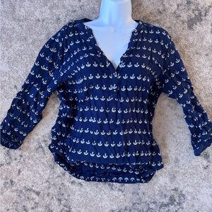 Grand & Greene Dark Blue Anchor Pattern Blouse